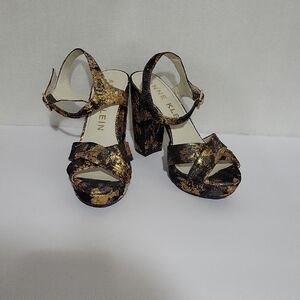 Anne Klein Black and Gold Heeled Sandals